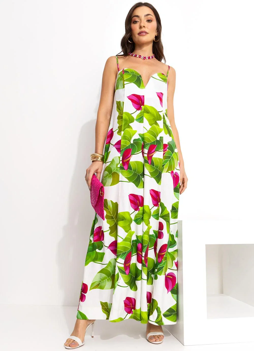 Farm - Macacão Folha de Antúrio Off White