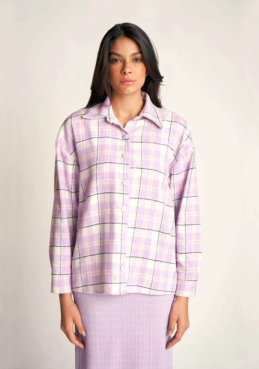 Camisa Zinco Manga Longa Com Botões Lilas