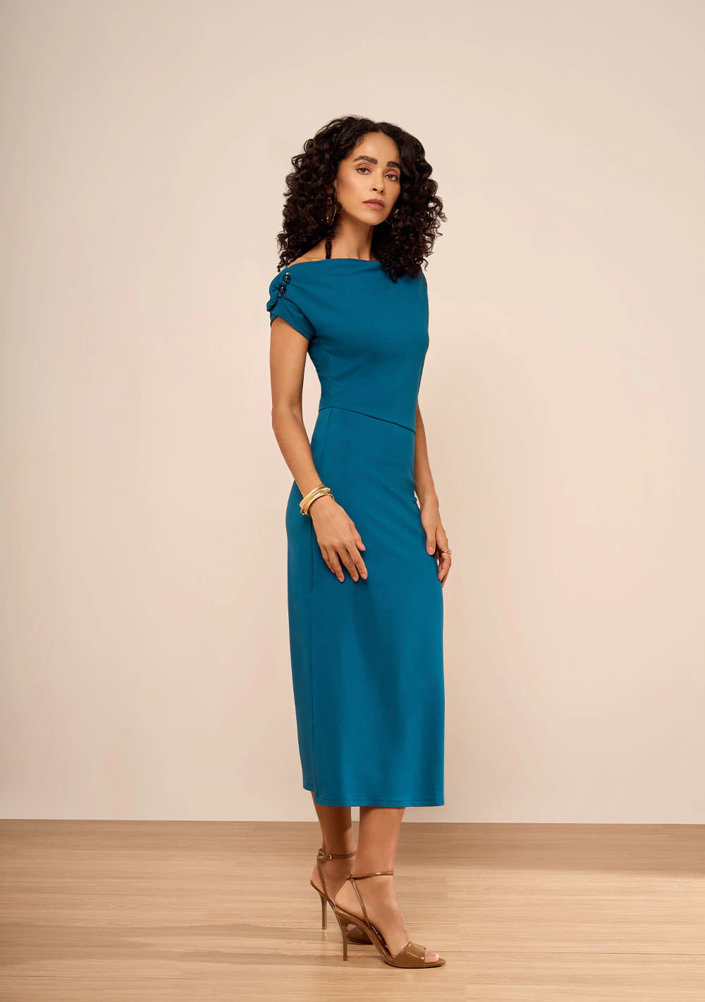 Vestido Midi Ajustado Alecrim Azul