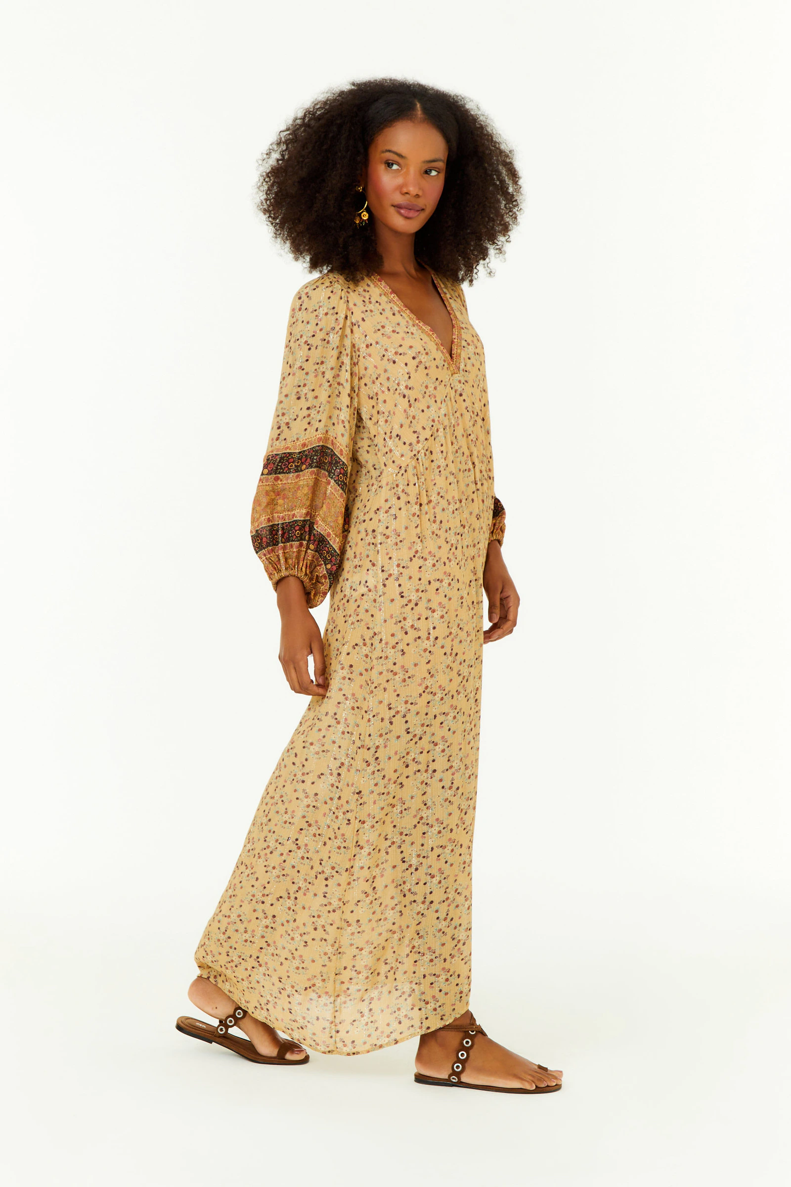 Vestido Midi Manga Estampa Floriana