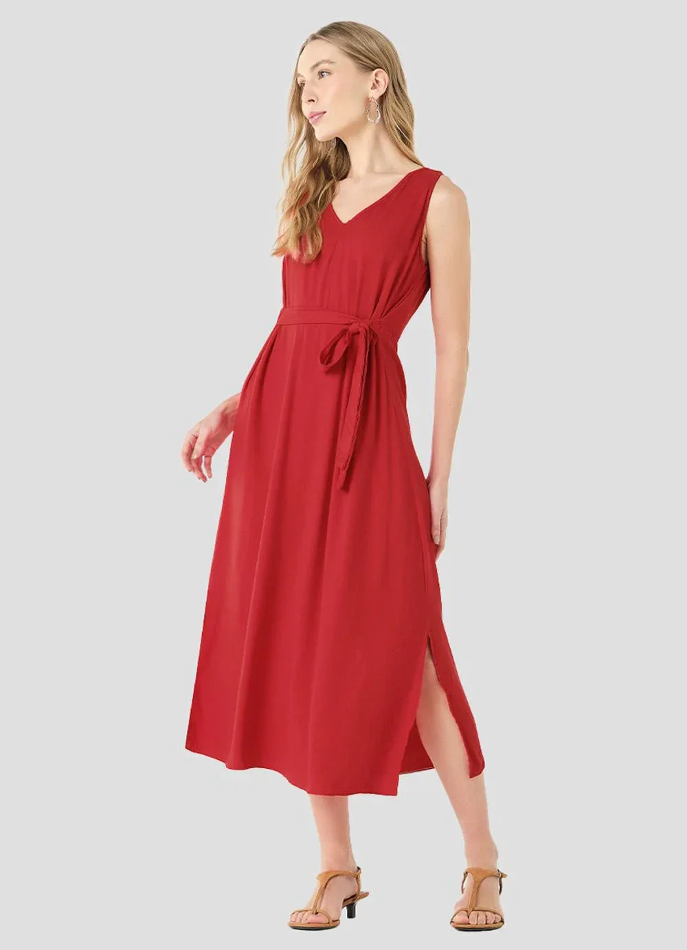 Cereja Rosa - Vestido em Tecido Plano Viscose Twill Vermelho