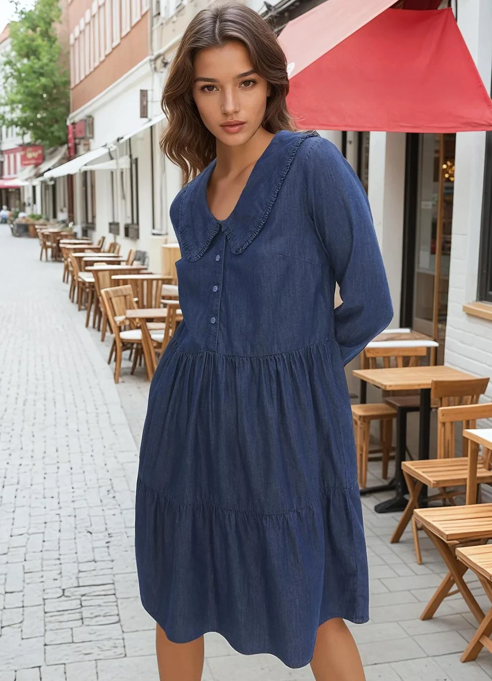 bonprix - Vestido Azul Escuro em Jeans Leve