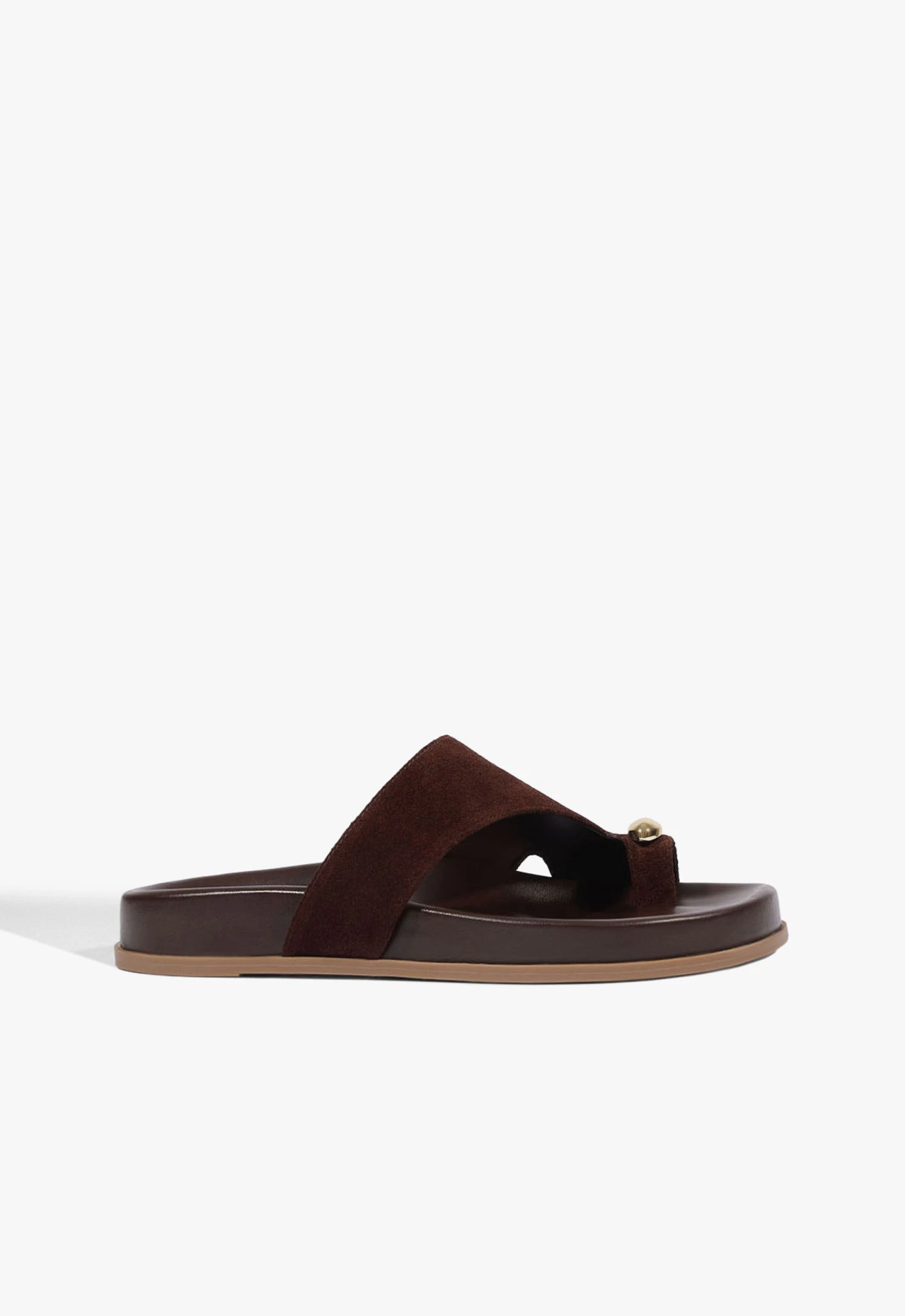 Papete Flatform Tira Dedo Adornos Couro Marrom Escuro
