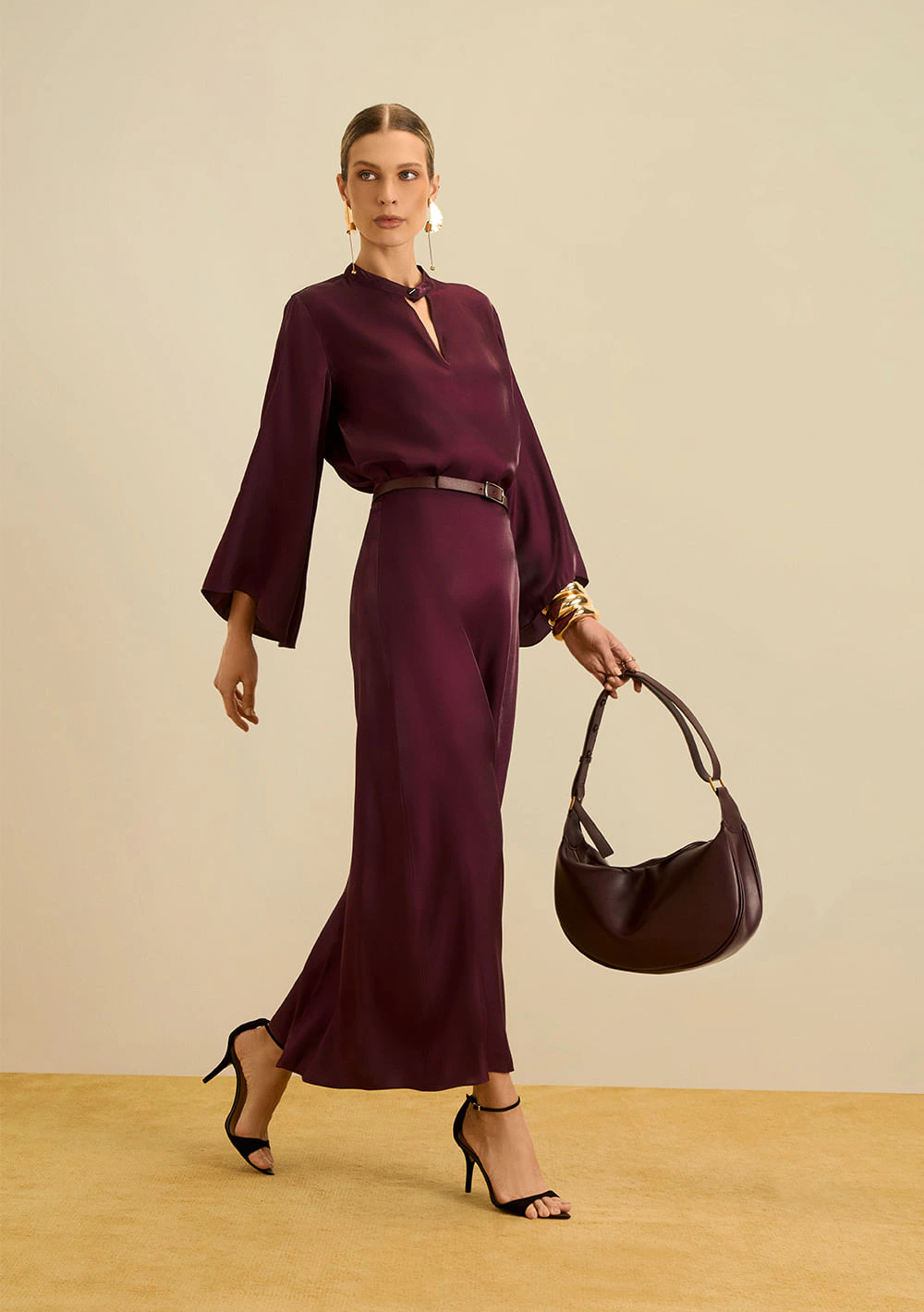 Blusa Maria.Valentina Solta Gola Alta Manga Longa Padrão Roxo