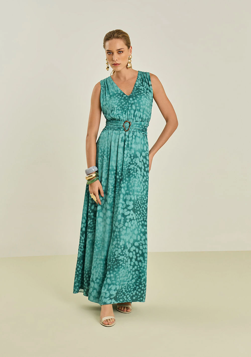 Vestido Maria.Valentina Ajustado Decote V Sem Manga Longo Azul