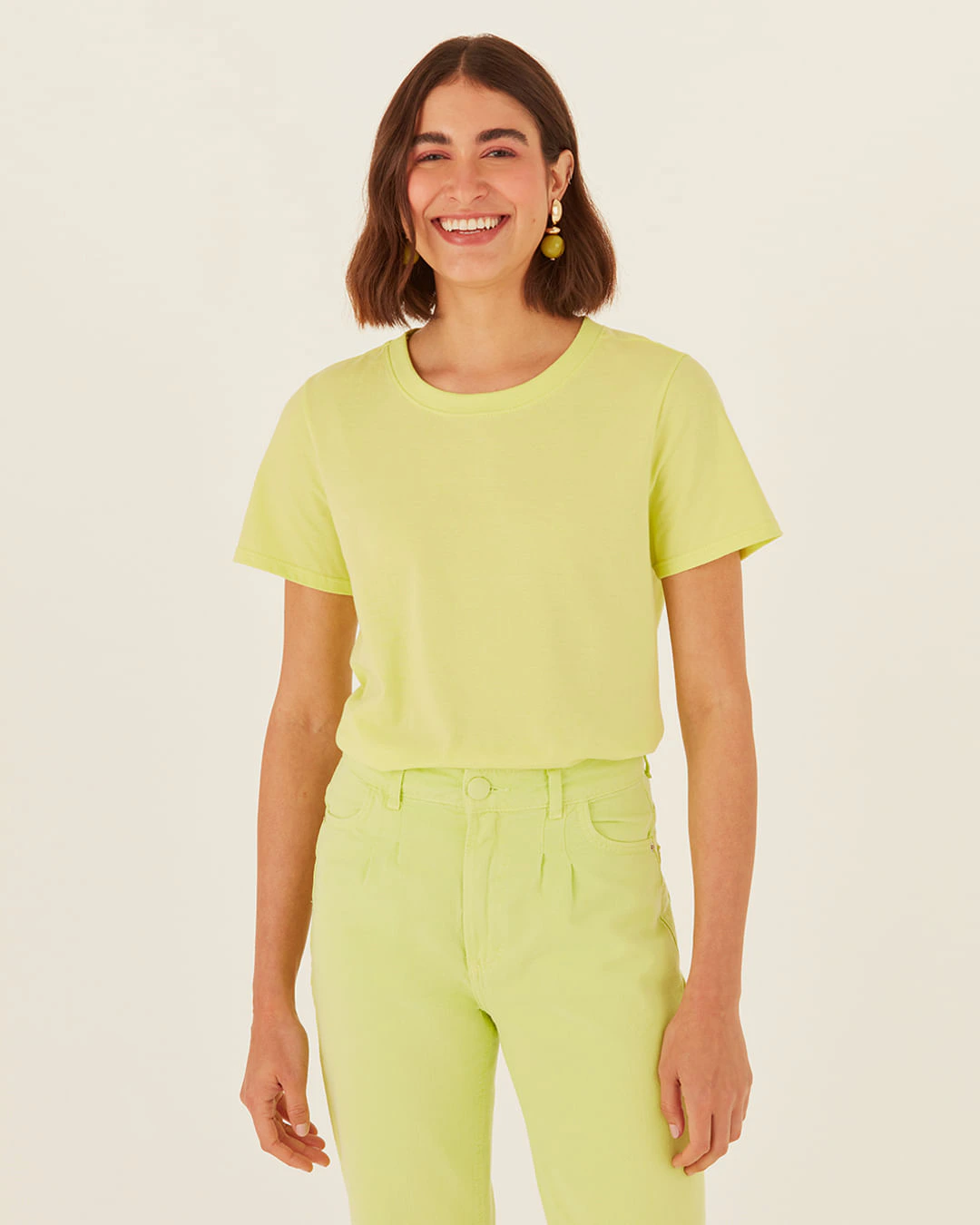 Blusa Básica Feminina Decote Redondo Com Pesponto Em Algodão