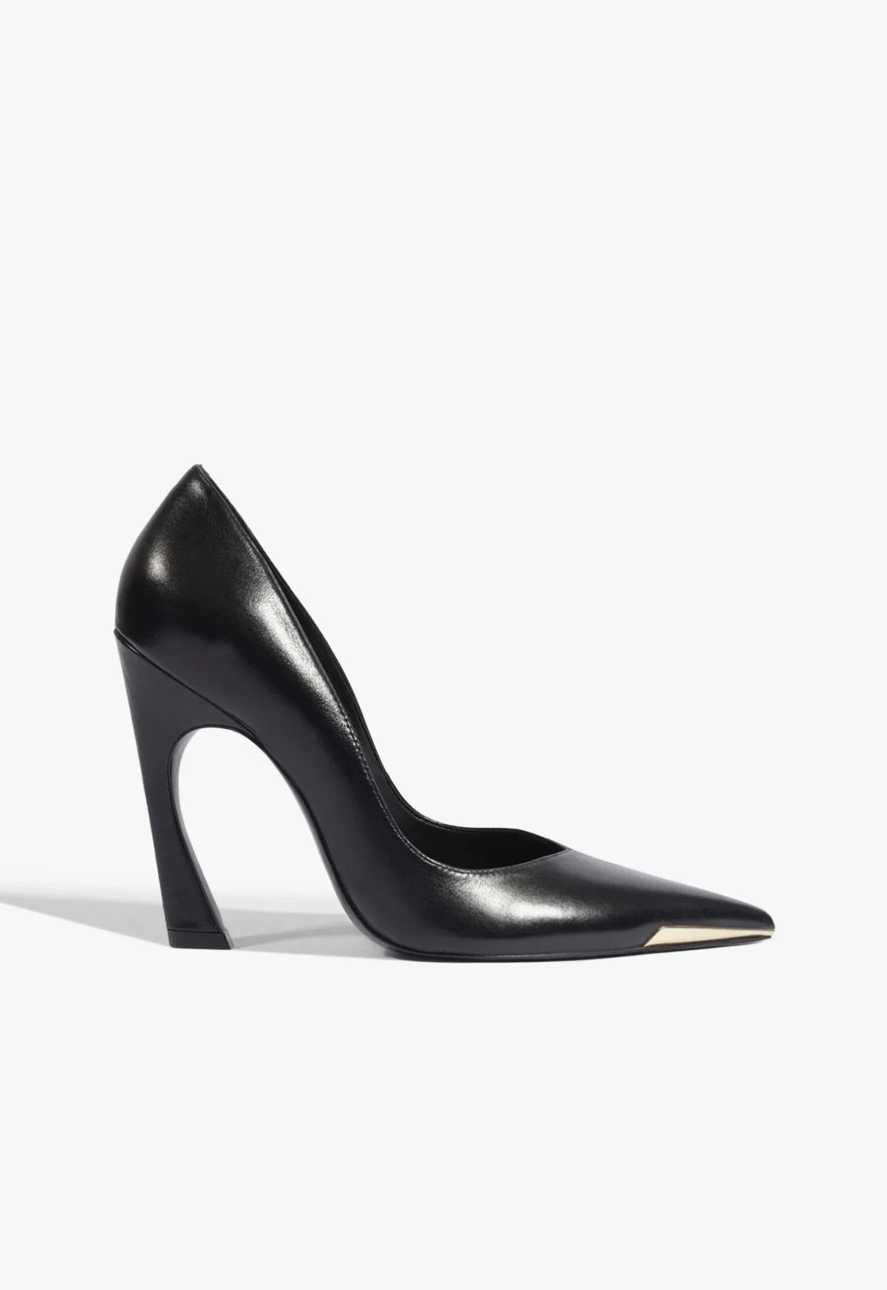 Scarpin Lexi Biqueira Metal Salto Alto Couro Preta