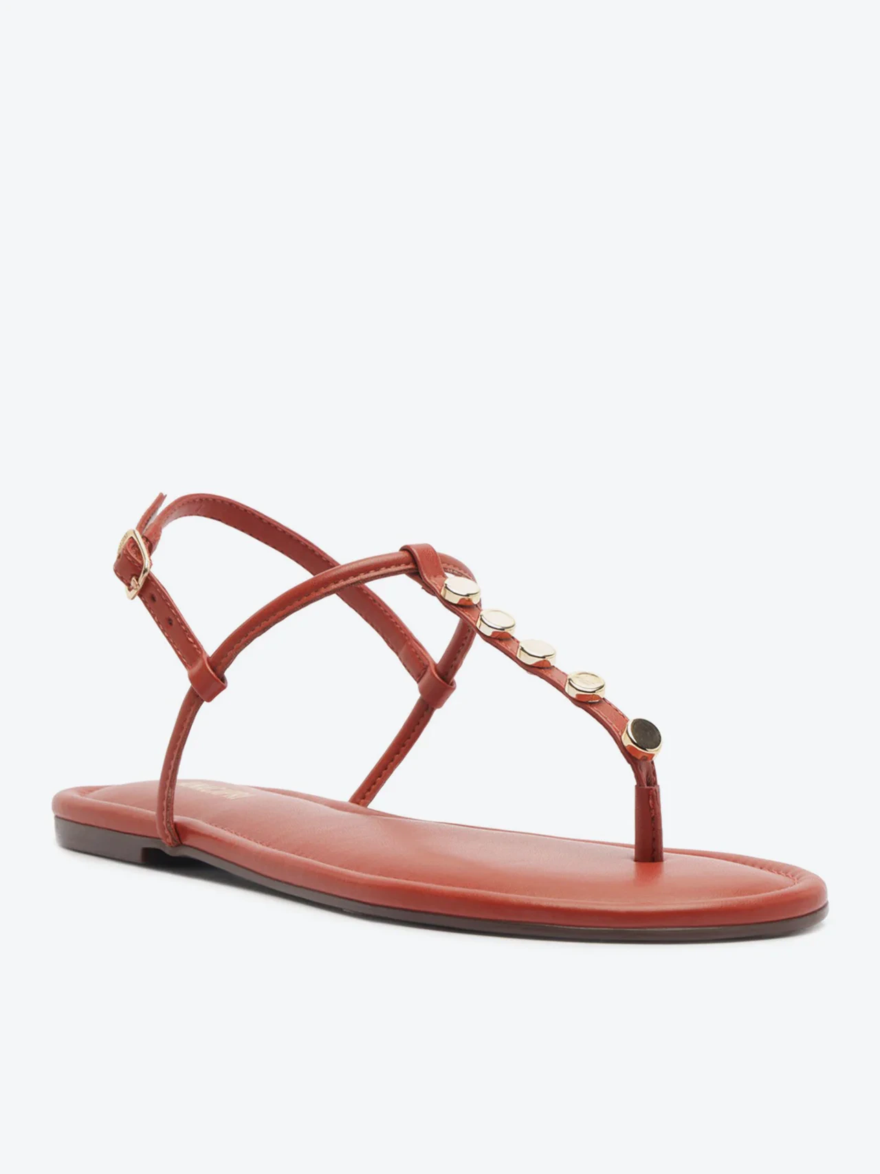 Sandália Rasteira Slim Tachas Laranja