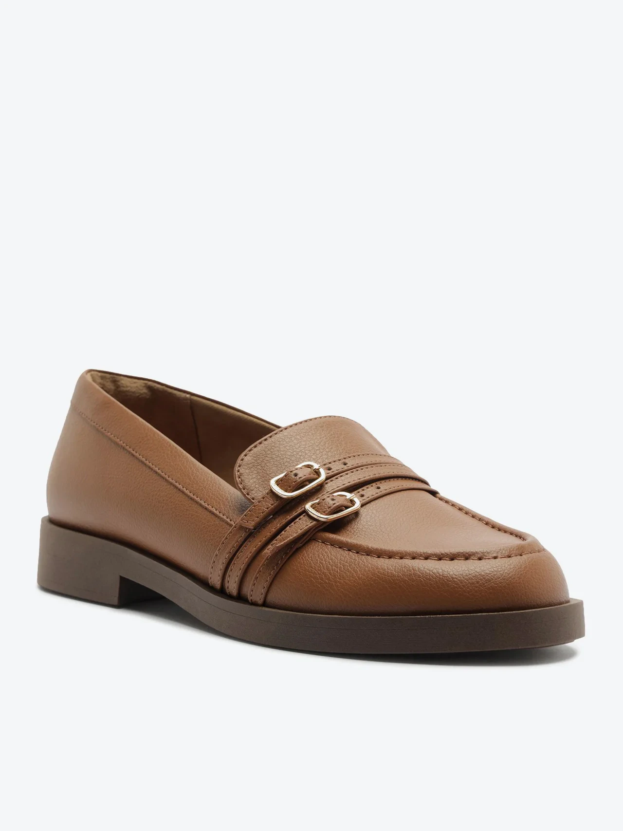 Mocassim Detalhes Fivela Pala Marrom Caramelo