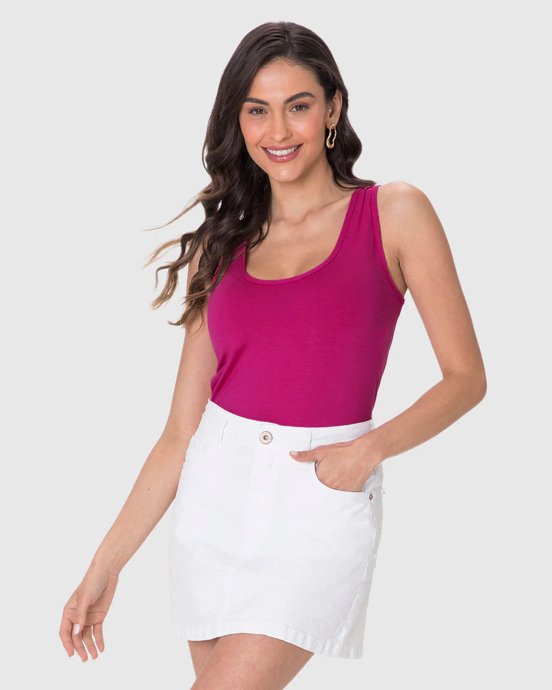 Regata Básica Feminina Evasê Em Malha Viscose Stretch