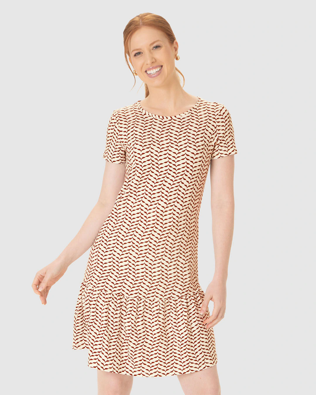 Vestido Feminino Evasê Estampa Geométrica Em Viscose Stretch