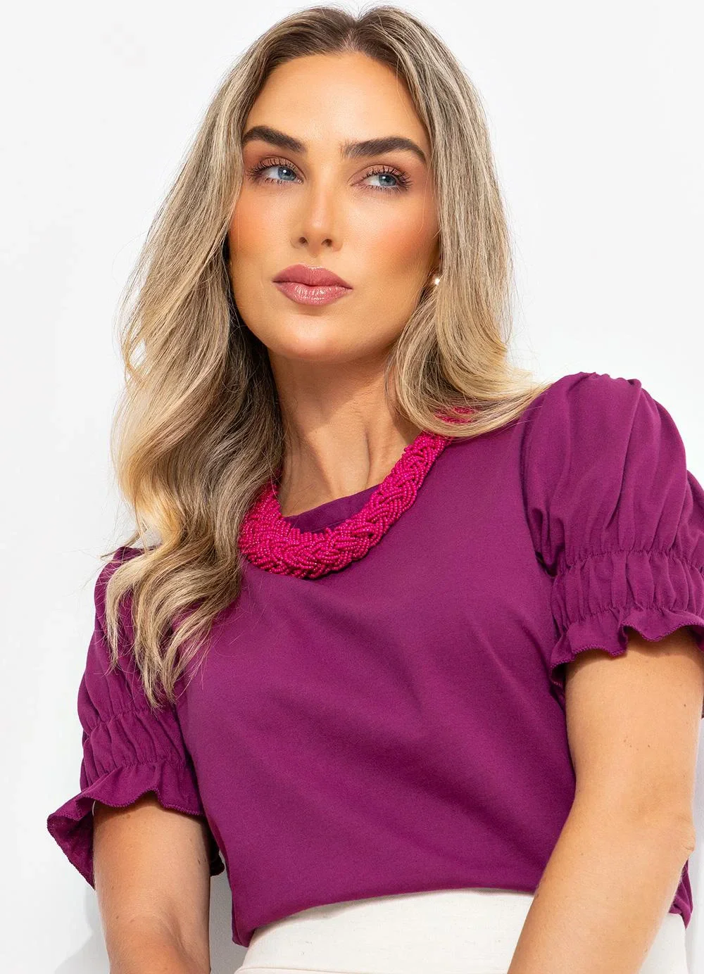 Quintess - Blusa Roxa com Elástico nas Mangas