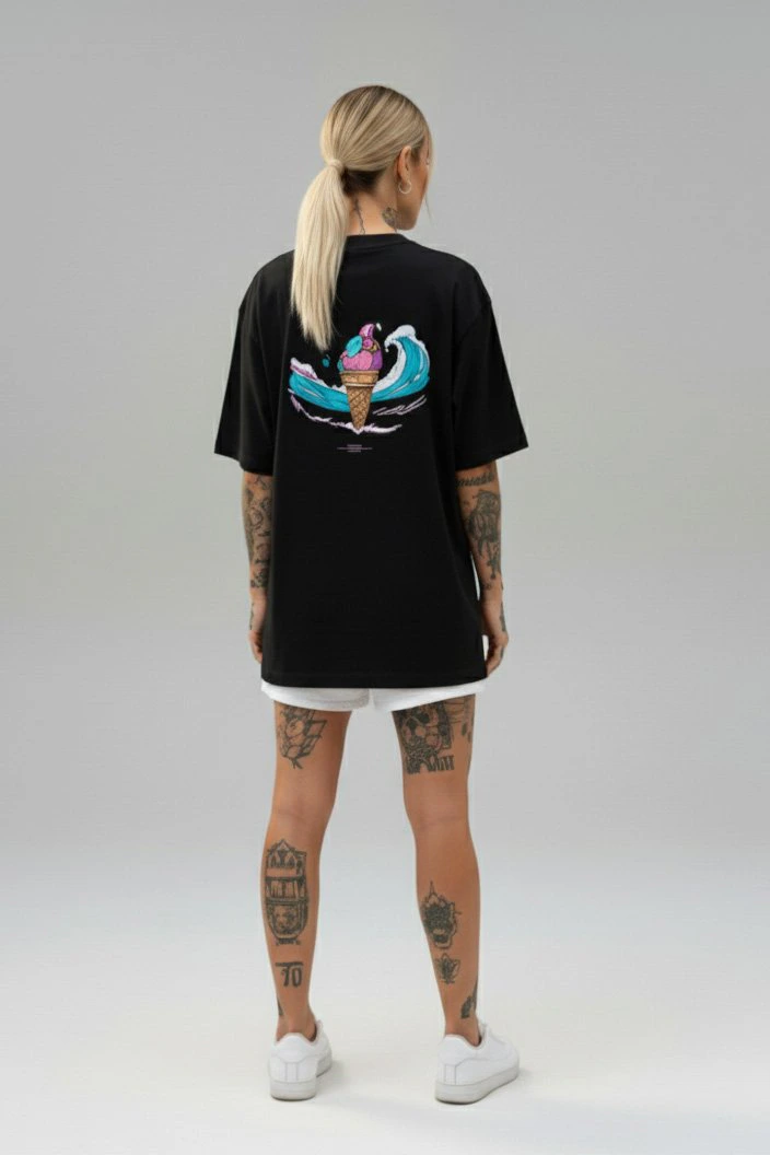 Camiseta Oversized Feminina Preta Algodão Prime Ice Surfing WSS