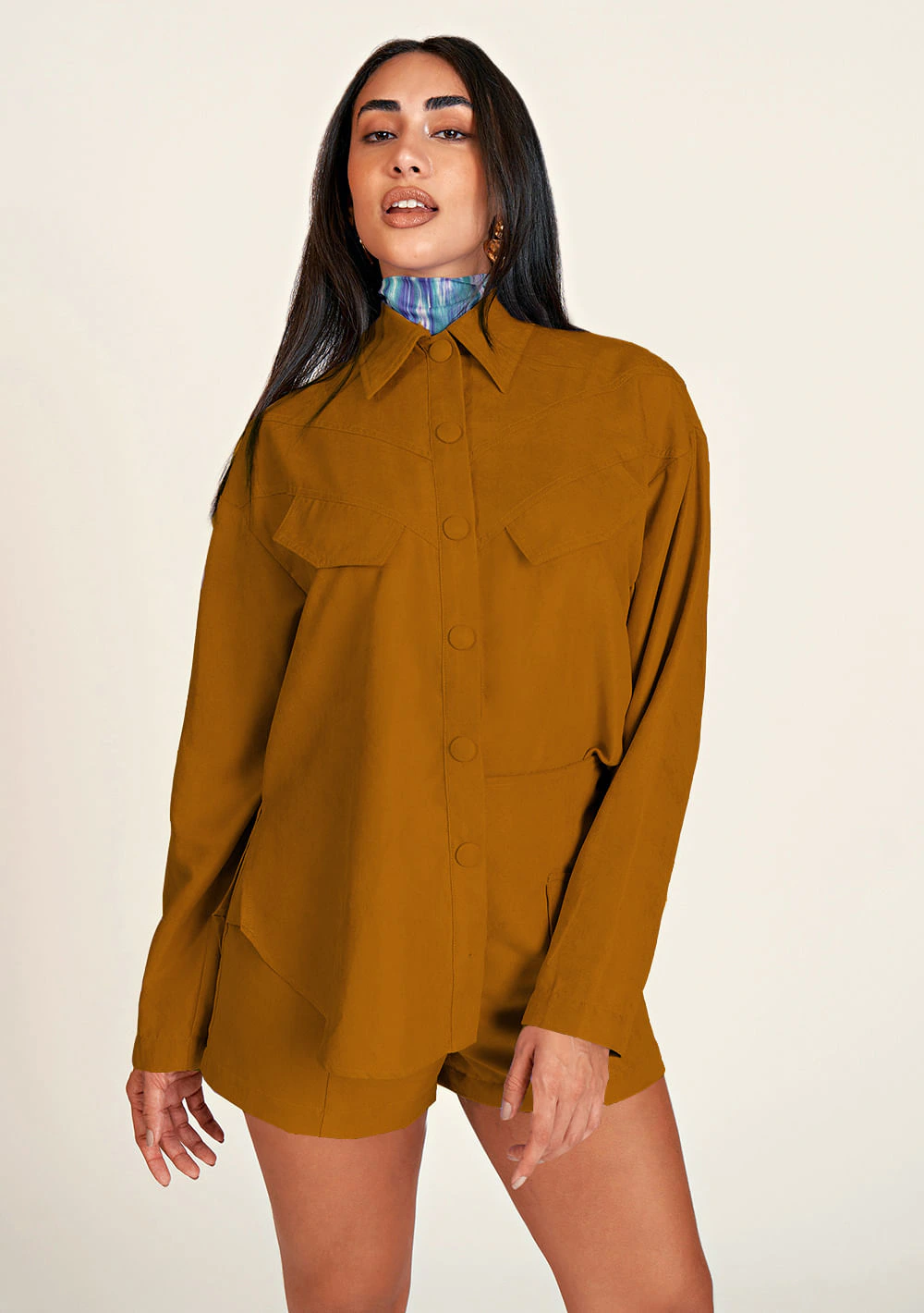 Camisa Zinco Manga Longa Over Caramelo