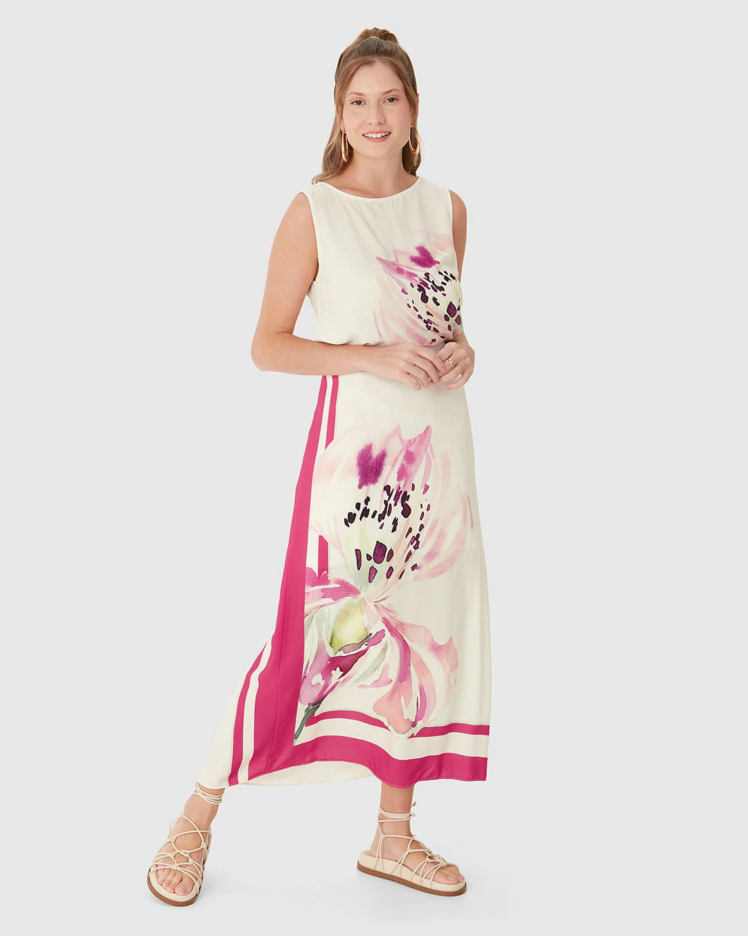 Saia Midi Feminina Estampada Fenda Lateral Em Viscose