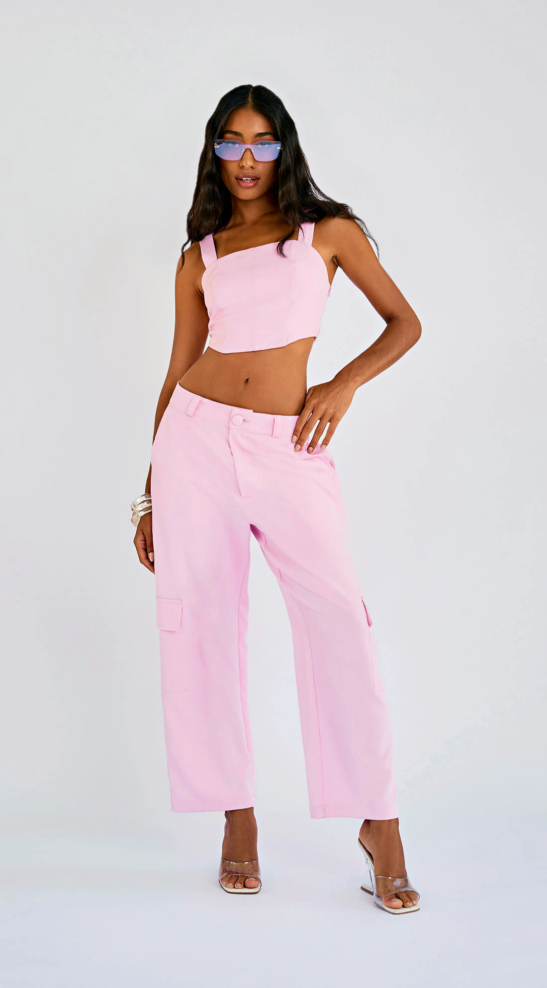 Calca Zinco Reta Cós Baixo Bolso Lateral Rosa