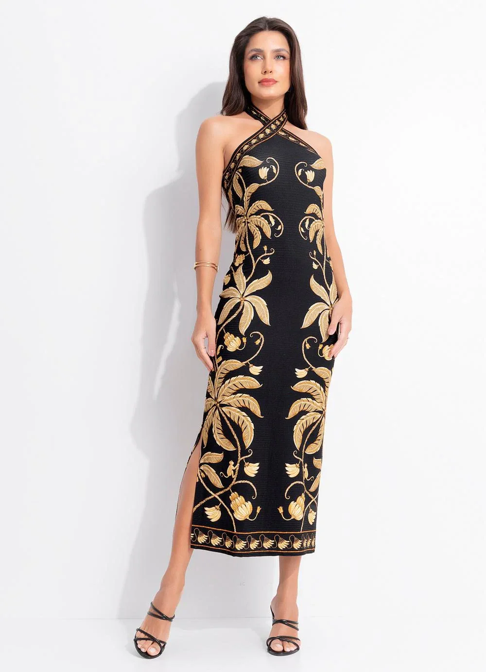 Farm - Vestido Midi Ourinho Tropical Preto