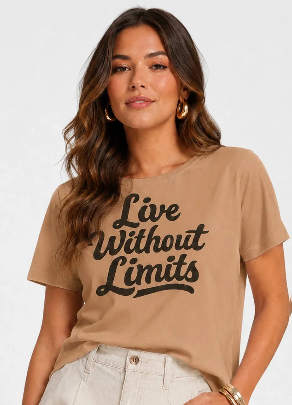 Infinita Cor - Blusa Feminina Estampada em Meia Malha Marrom
