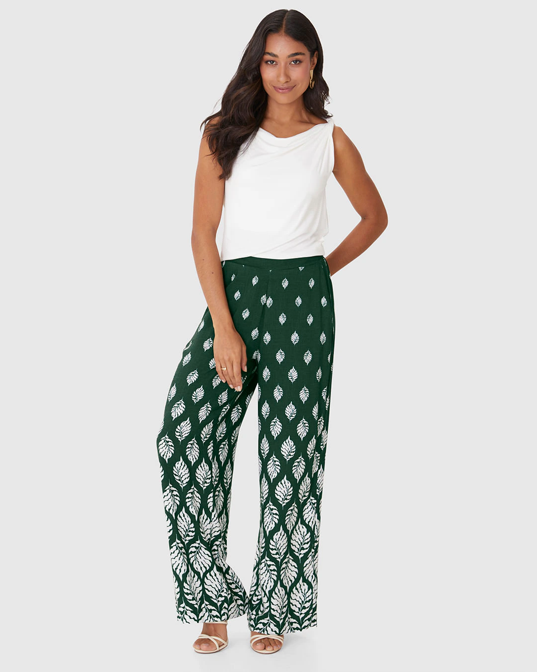 Calça Feminina Pantalona Bolso Faca Estampa Digital Em Viscose