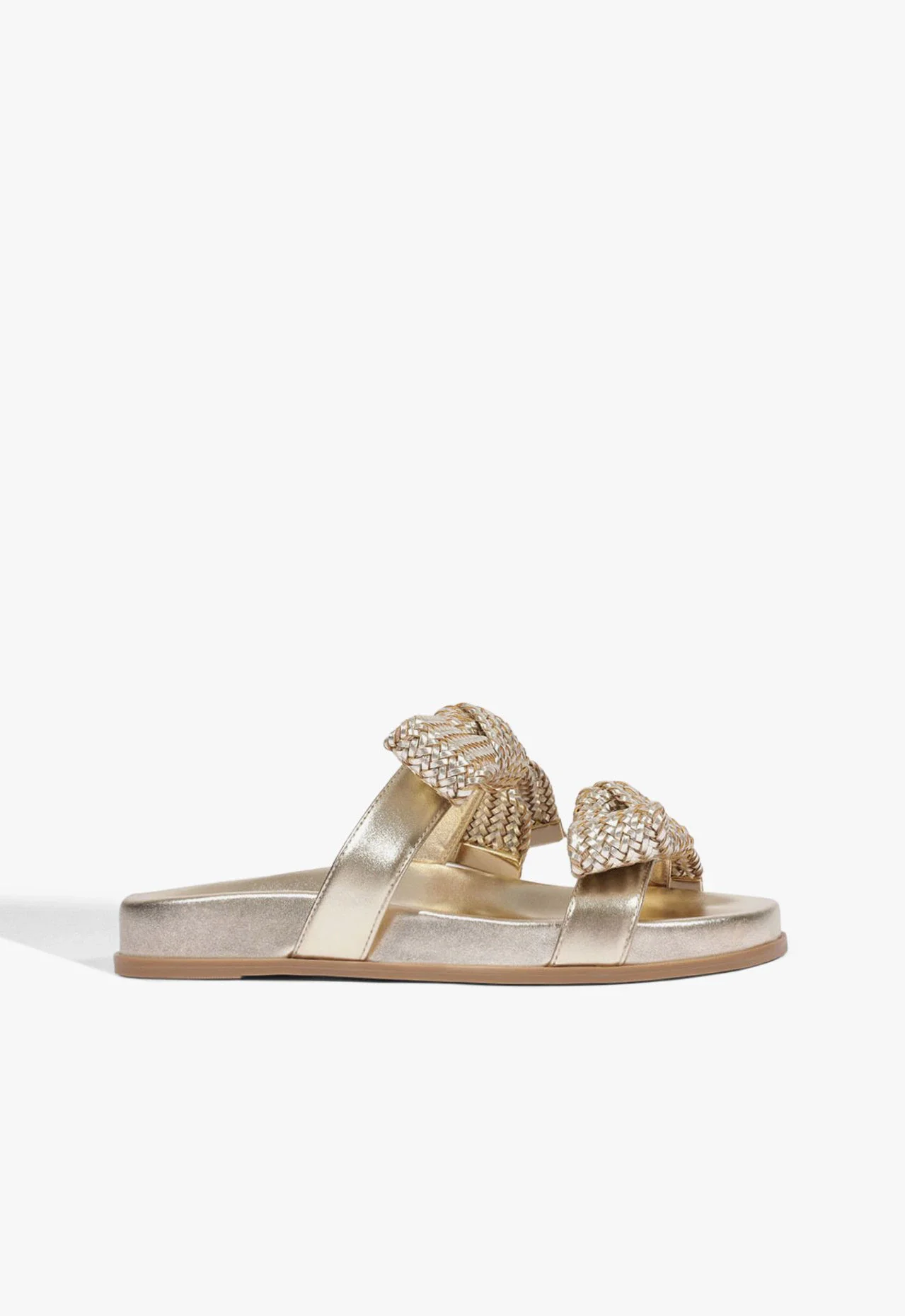 Papete Flatform Bico Redondo Laços Dourada