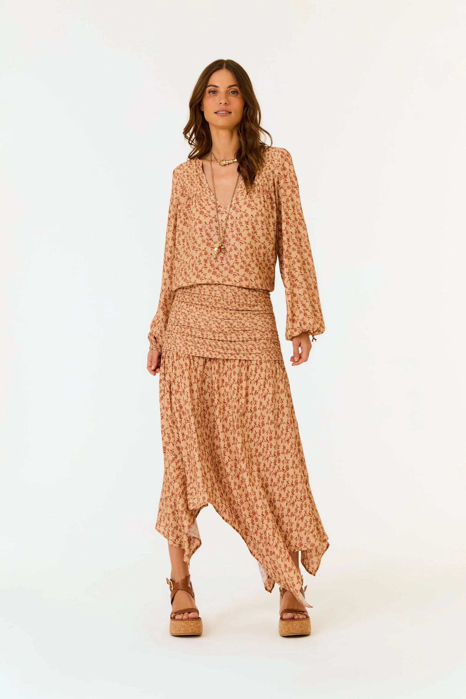 Saia Midi Pontas Estampa Mint