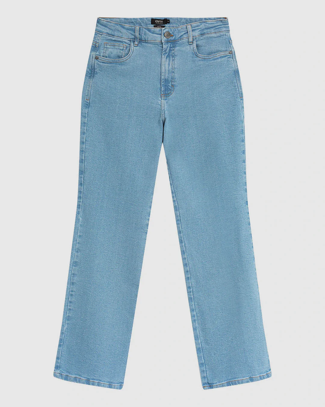 Calça Feminina Reta Cintura Alta Bolso Funcional Em Jeans Stretch - ENFIM