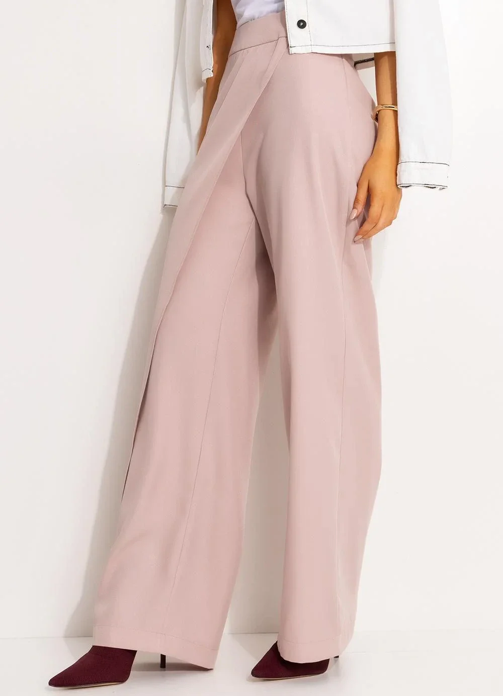 Quintess - Calça Wrap Nude em Alfaiataria