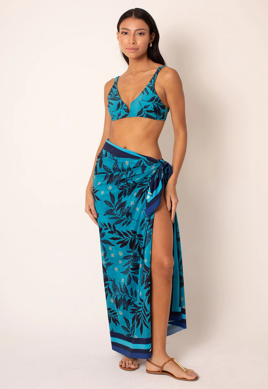 Saída de Praia Canga Versátil - Nature Print Blue