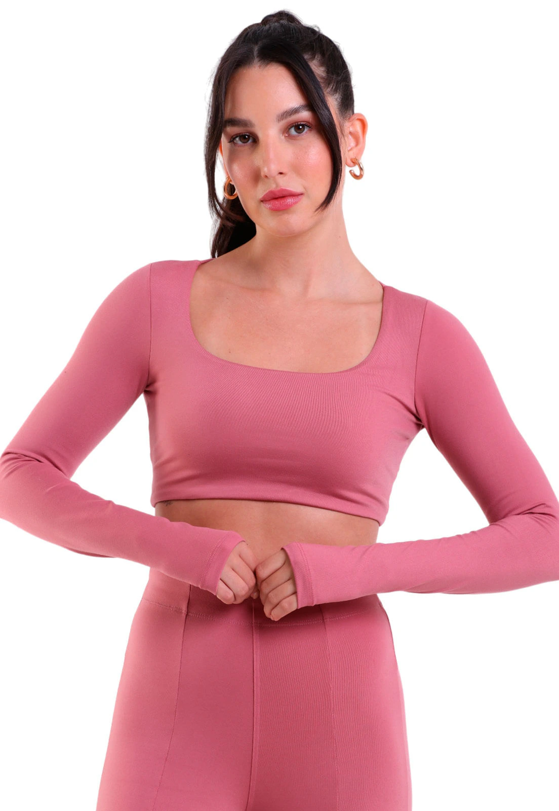 Cropped Fitness Manga Longa com Transpasse Supplex