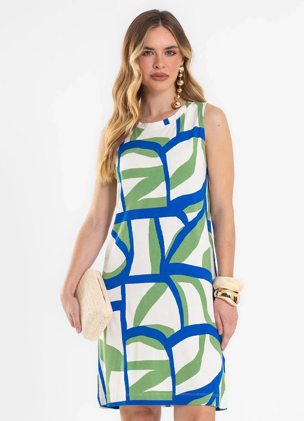 Rovitex - Vestido Feminino Estampado Viscotorcion Azul
