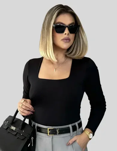 Blusa Manga Longa Feminina Decote Quadrado Segunda Pele