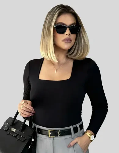 Blusa Manga Longa Feminina Decote Quadrado Segunda Pele