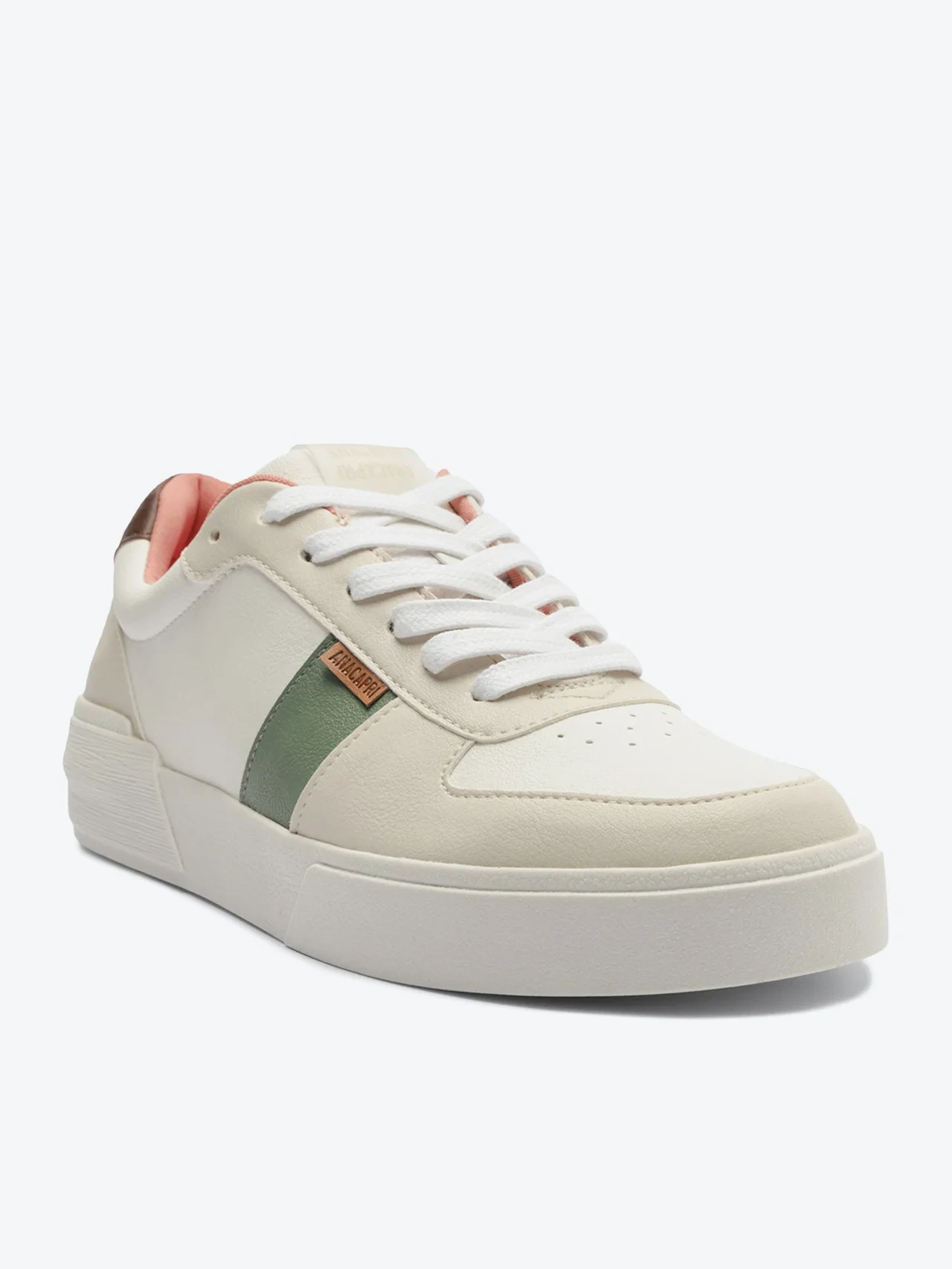 Tênis Casual Recortes Branco e Verde