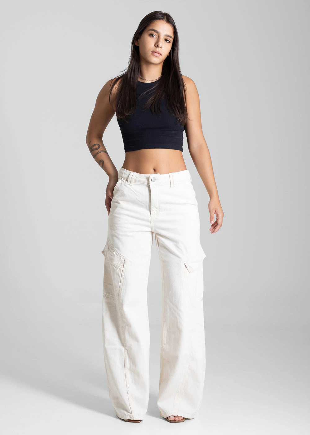 Calça Sarja Sawary Wide Leg Cargo - 281870 CRU