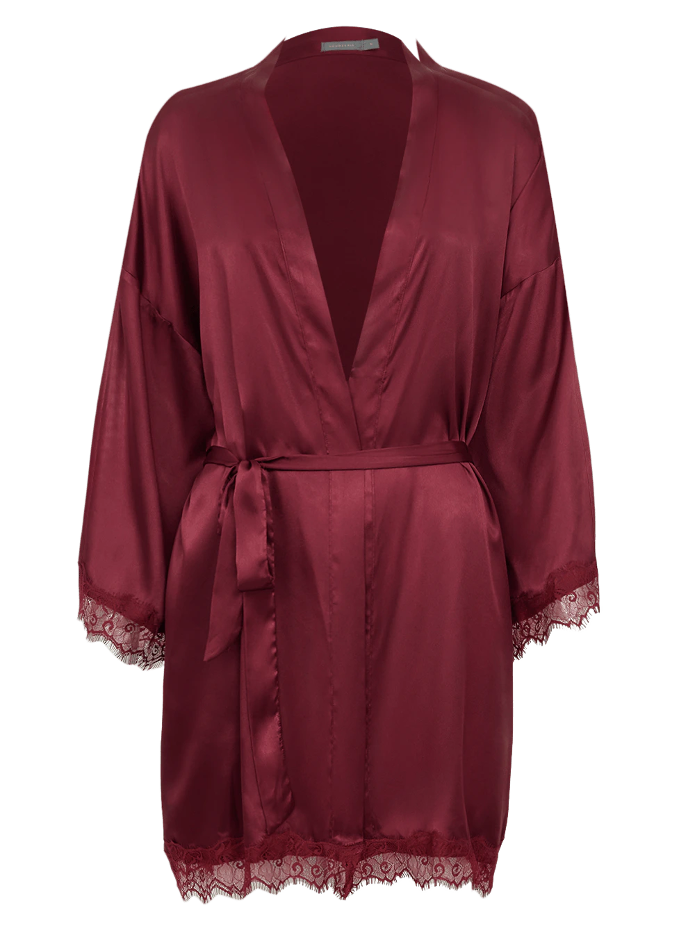 Robe Manga Curta Cetim Renda Angelina Vinho Cabernet