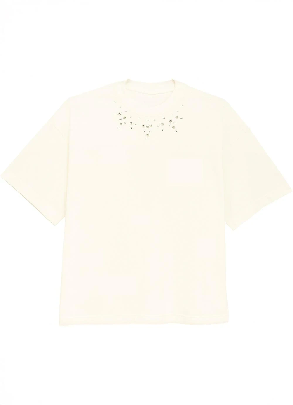 Enfim - Camiseta Feminina Ampla com Pedraria Off White