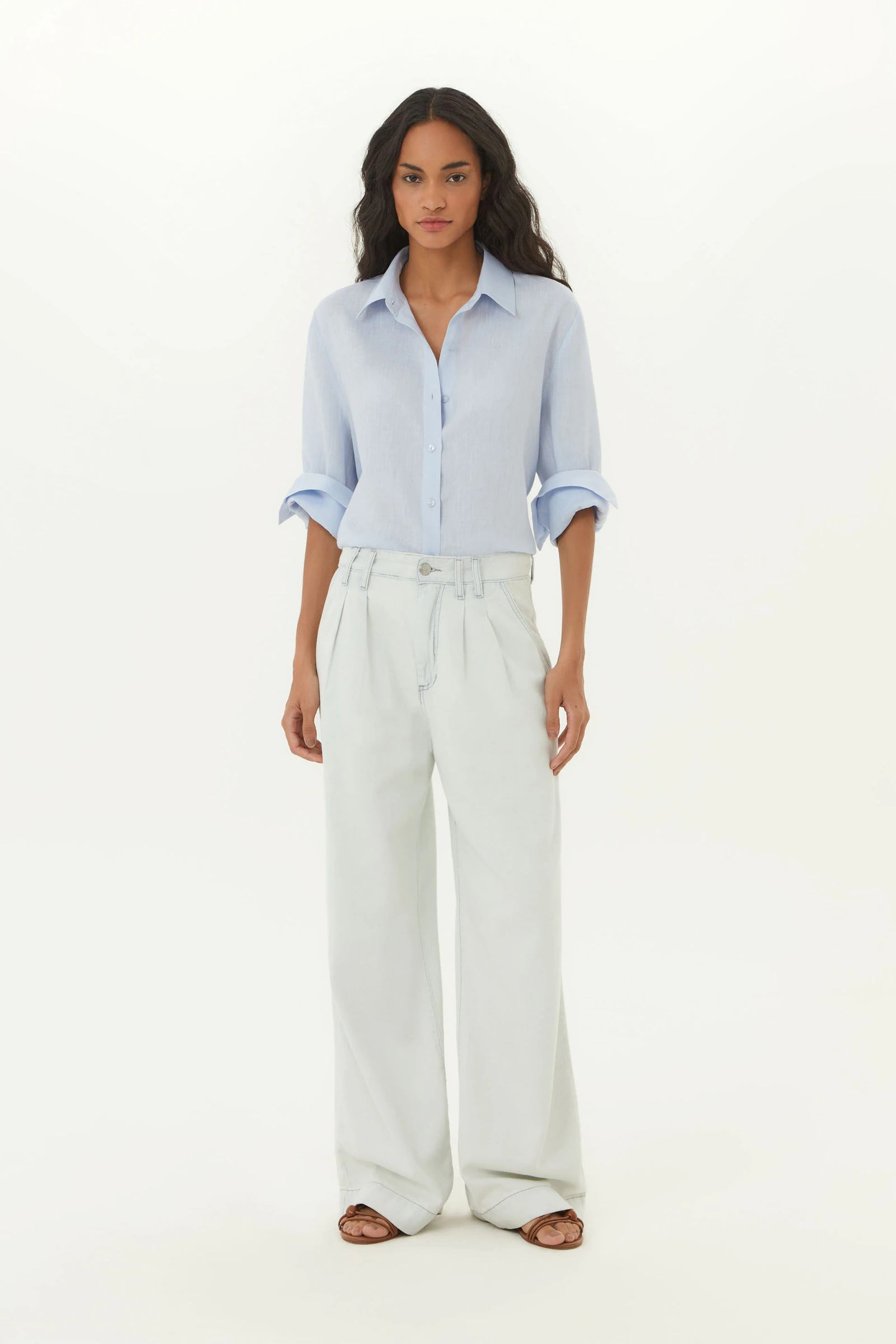 Calça Jeans Wide Leg Pregas