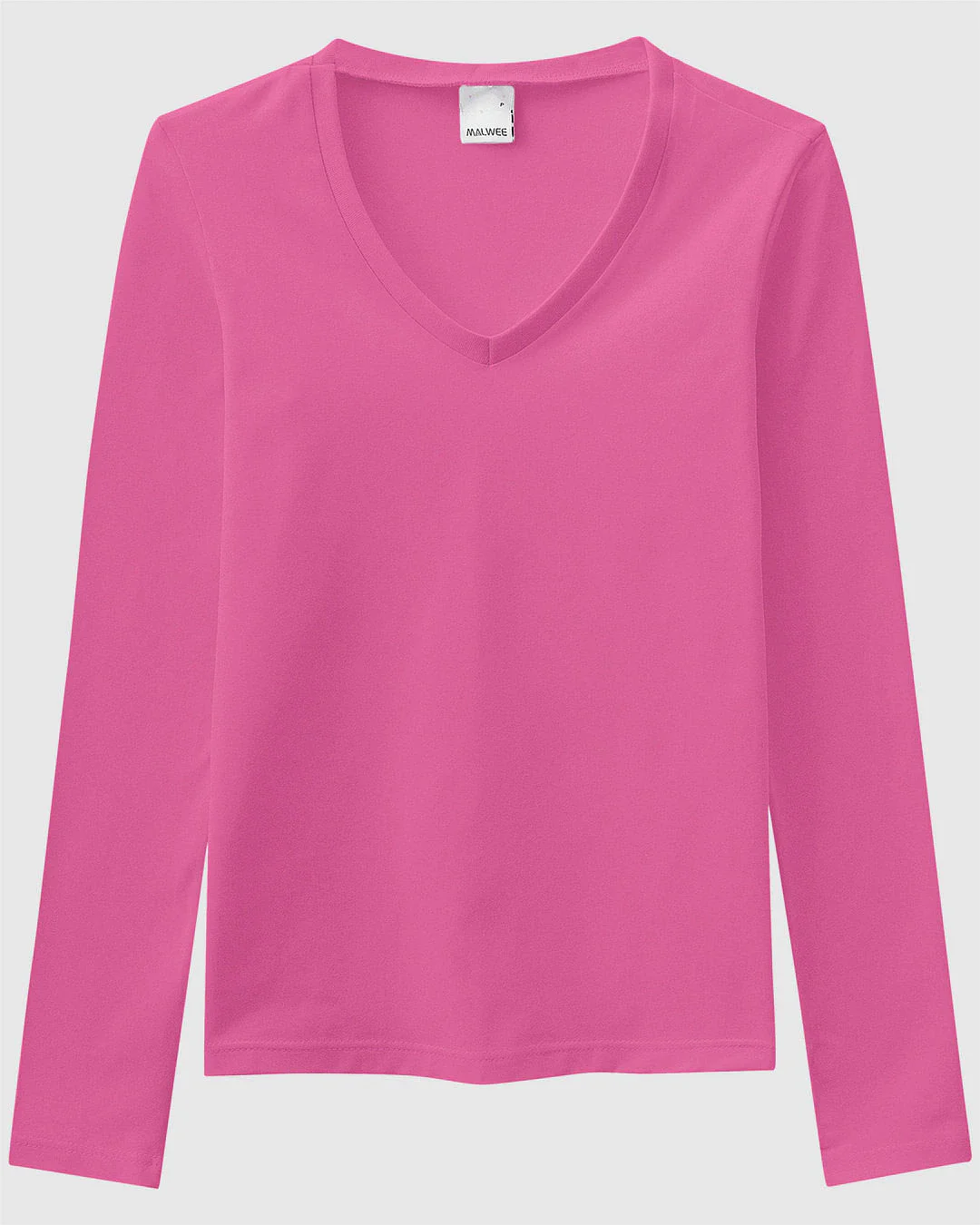 Blusa Básica Feminina Gola V Manga Longa Em Algodão