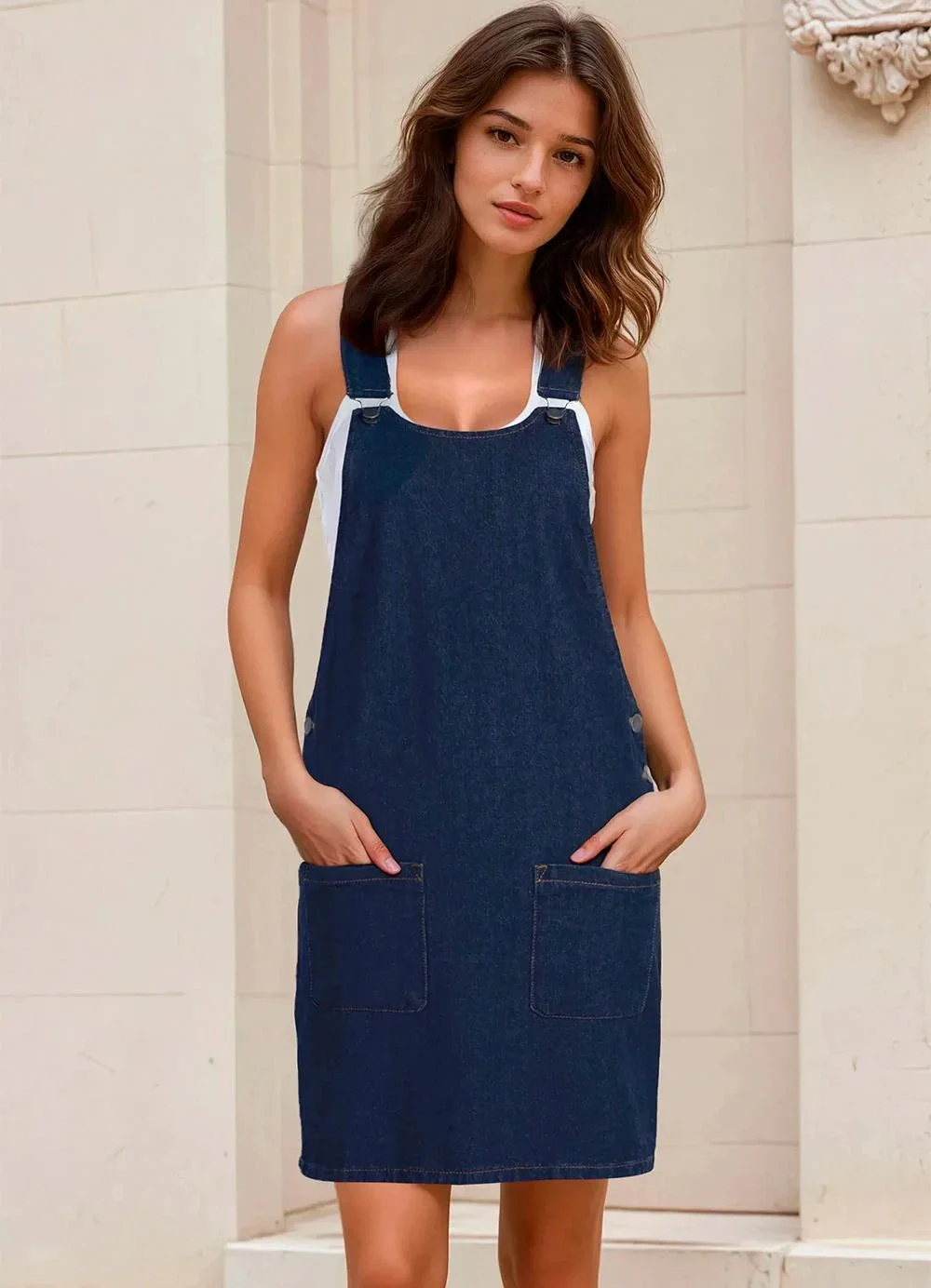 bonprix - Salopete Jeans Azul Médio