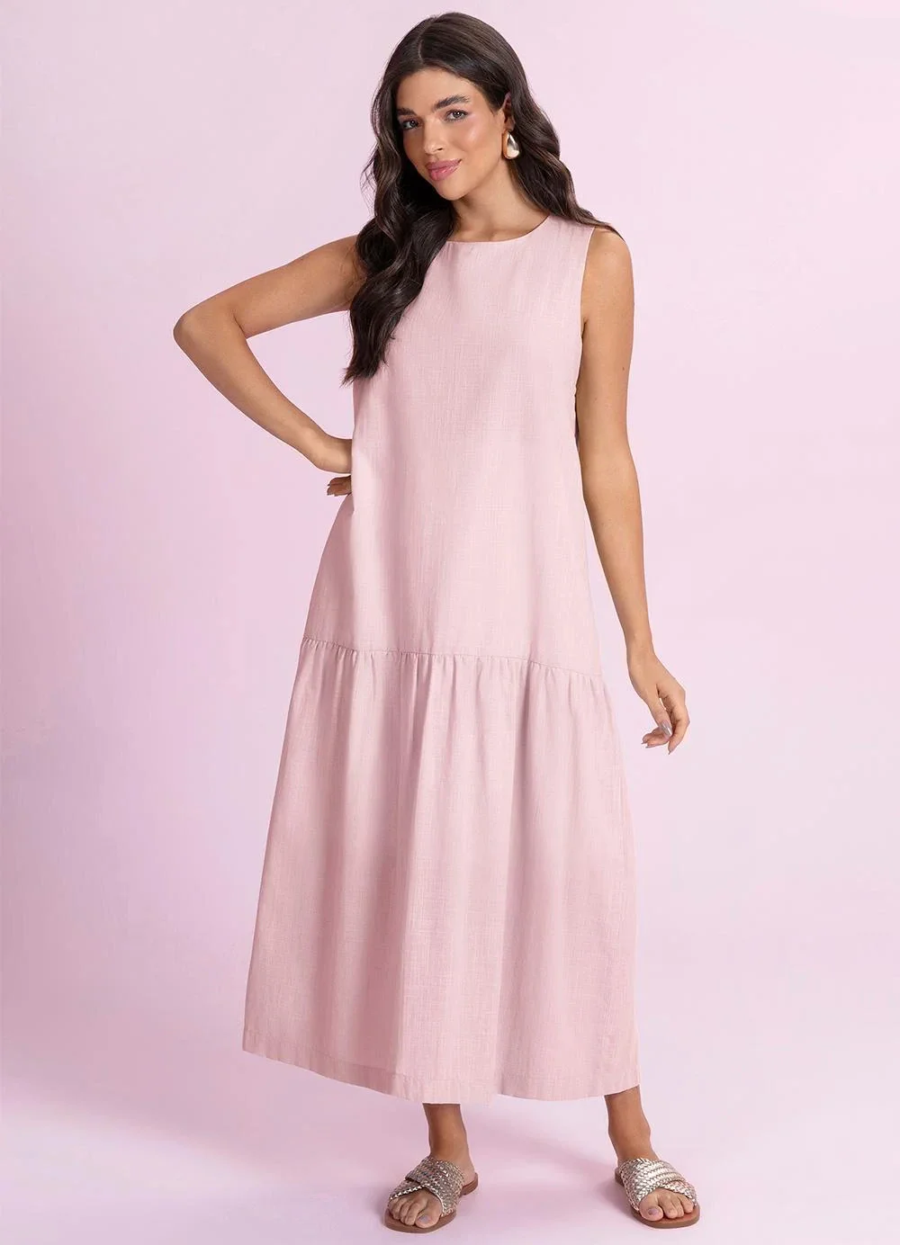 Angel - Vestido Midi Cambraia de Algodão Rosa