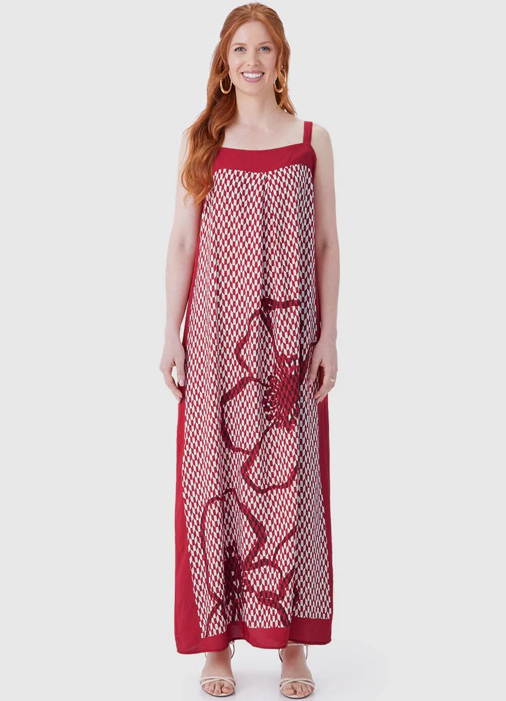 Malwee - Vestido Longo Floral Vermelho