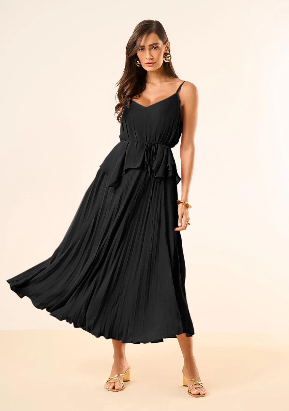 Vestido Maria.Valentina Solto Decote V Com Alça Midi Preto