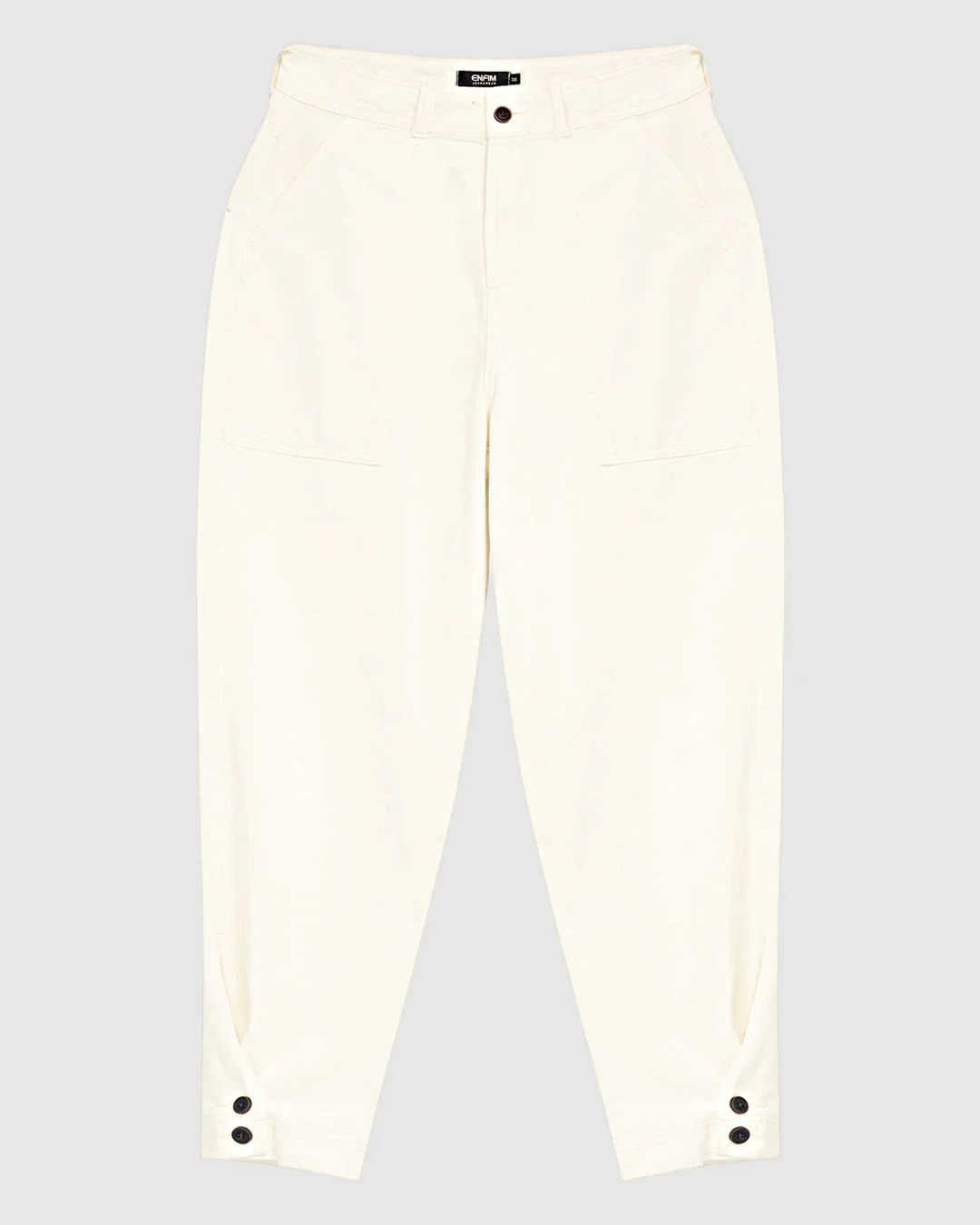 Calça Feminina Barrel Fecho Por Botões Na Barra Sarja 100% Algodão - ENFIM