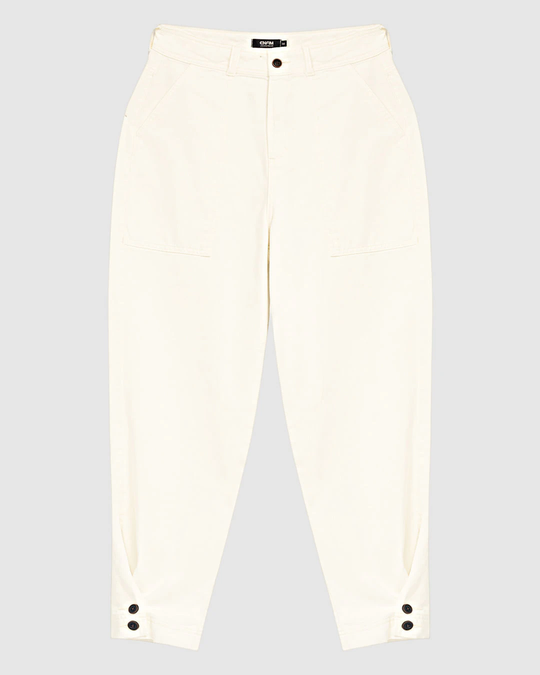 Calça Feminina Barrel Fecho Por Botões Na Barra Sarja 100% Algodão - ENFIM