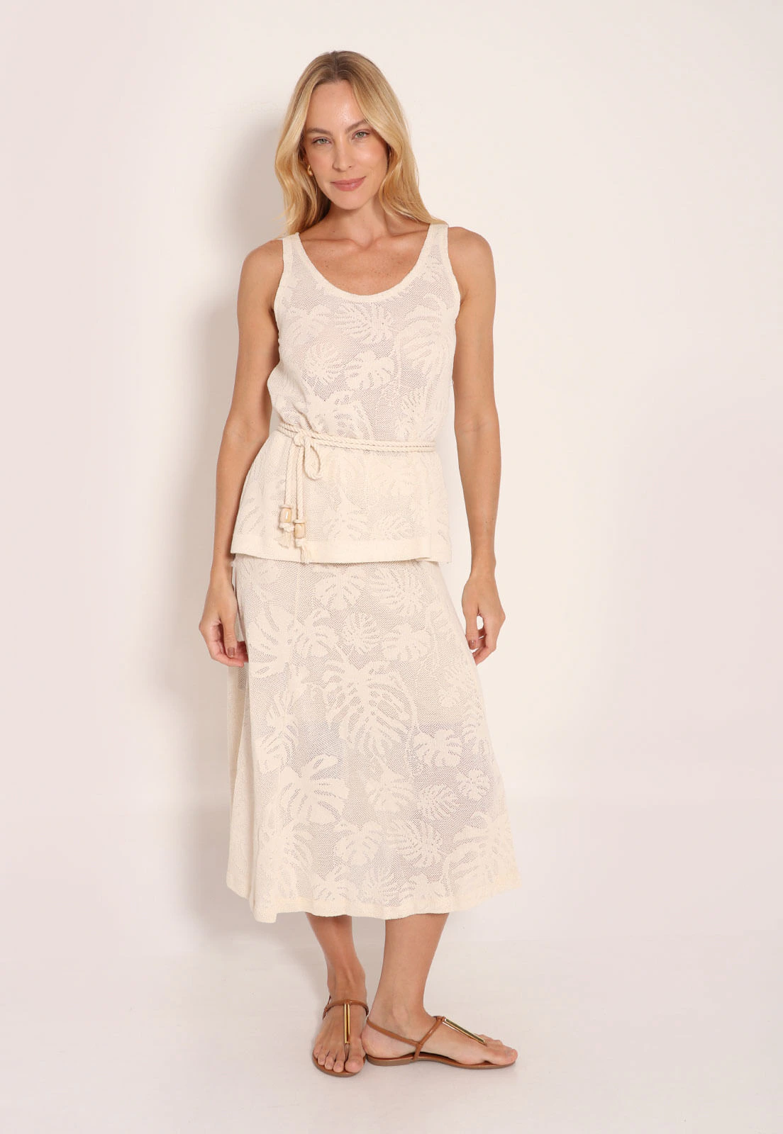 Saia Midi Godê de Tricot Paisage Com Forro