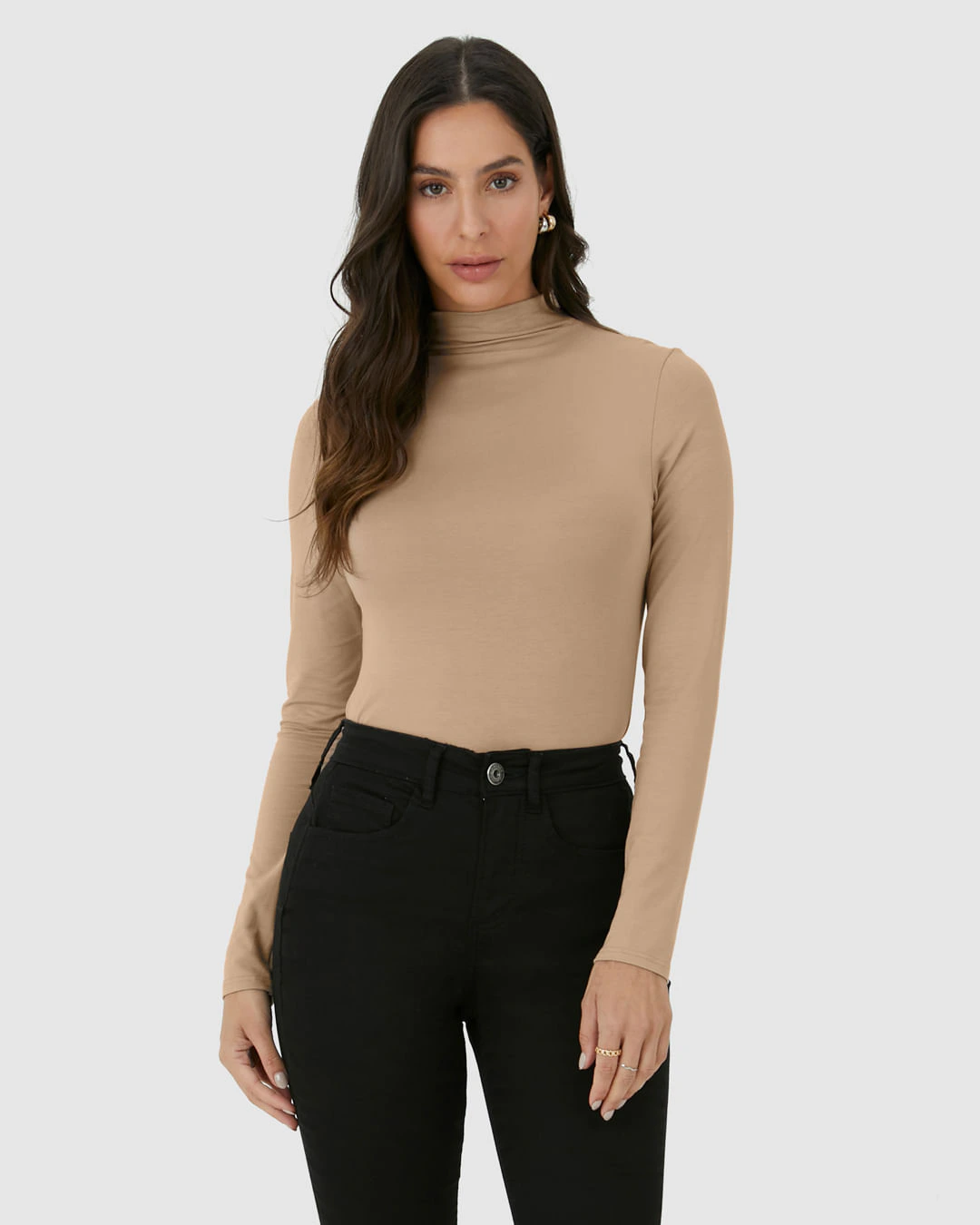 Blusa Básica Feminina Gola Alta Em Viscose Stretch