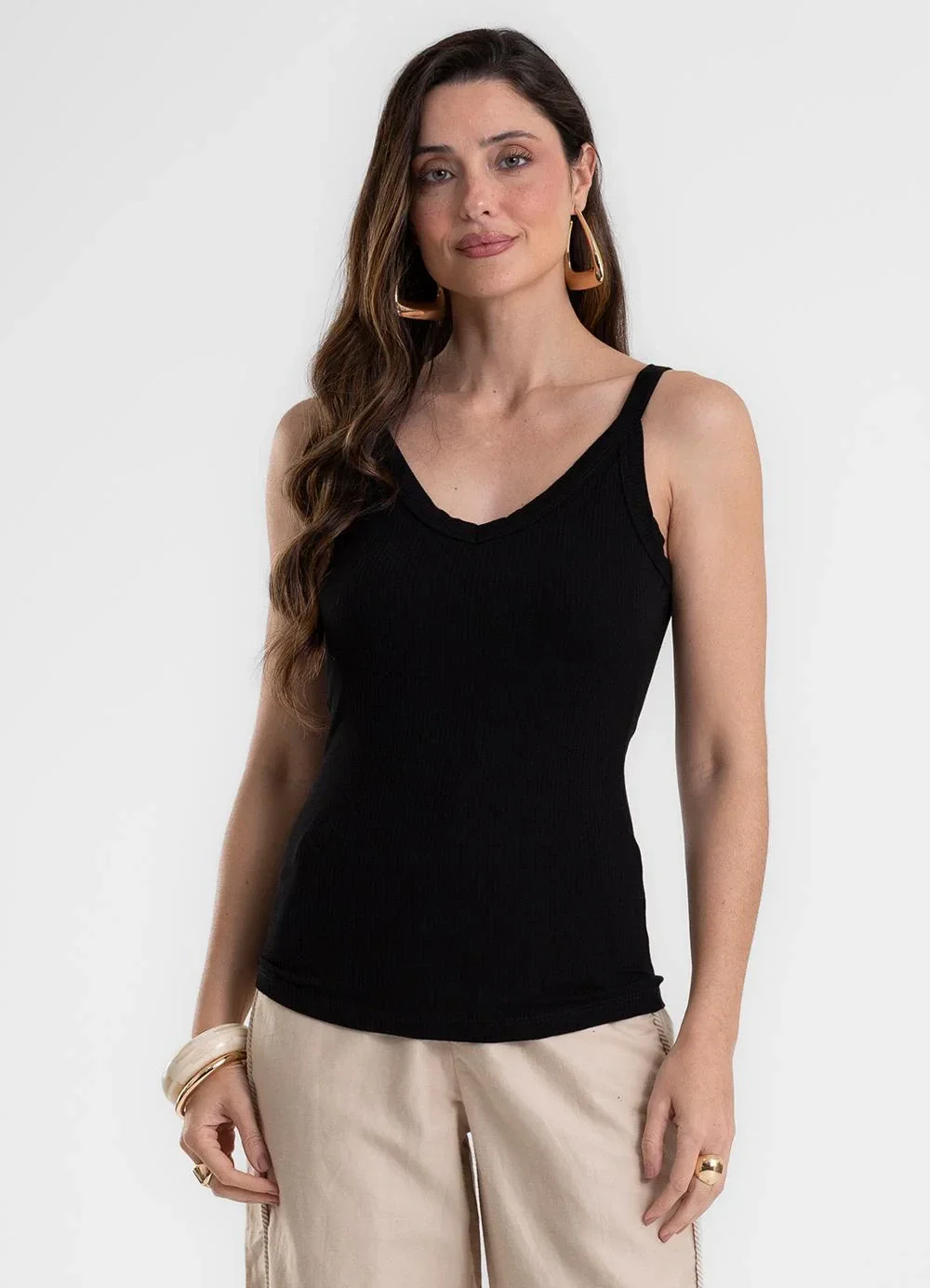 Rovitex - Blusa Feminina Ribana Canelada de Viscose Preto