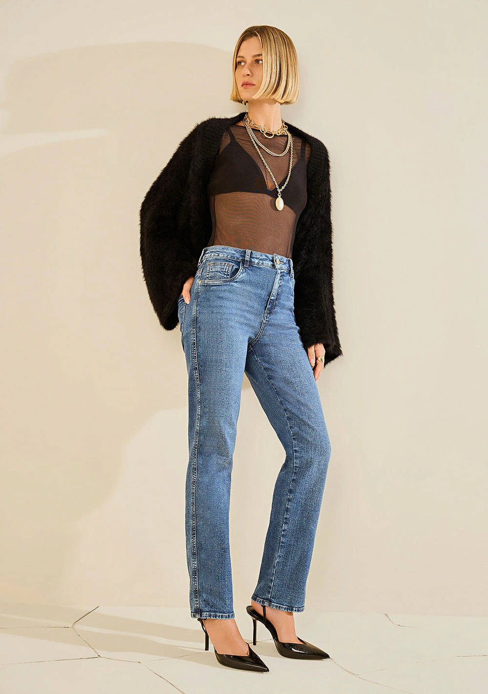 Calça Morena Rosa Reta Média Azul