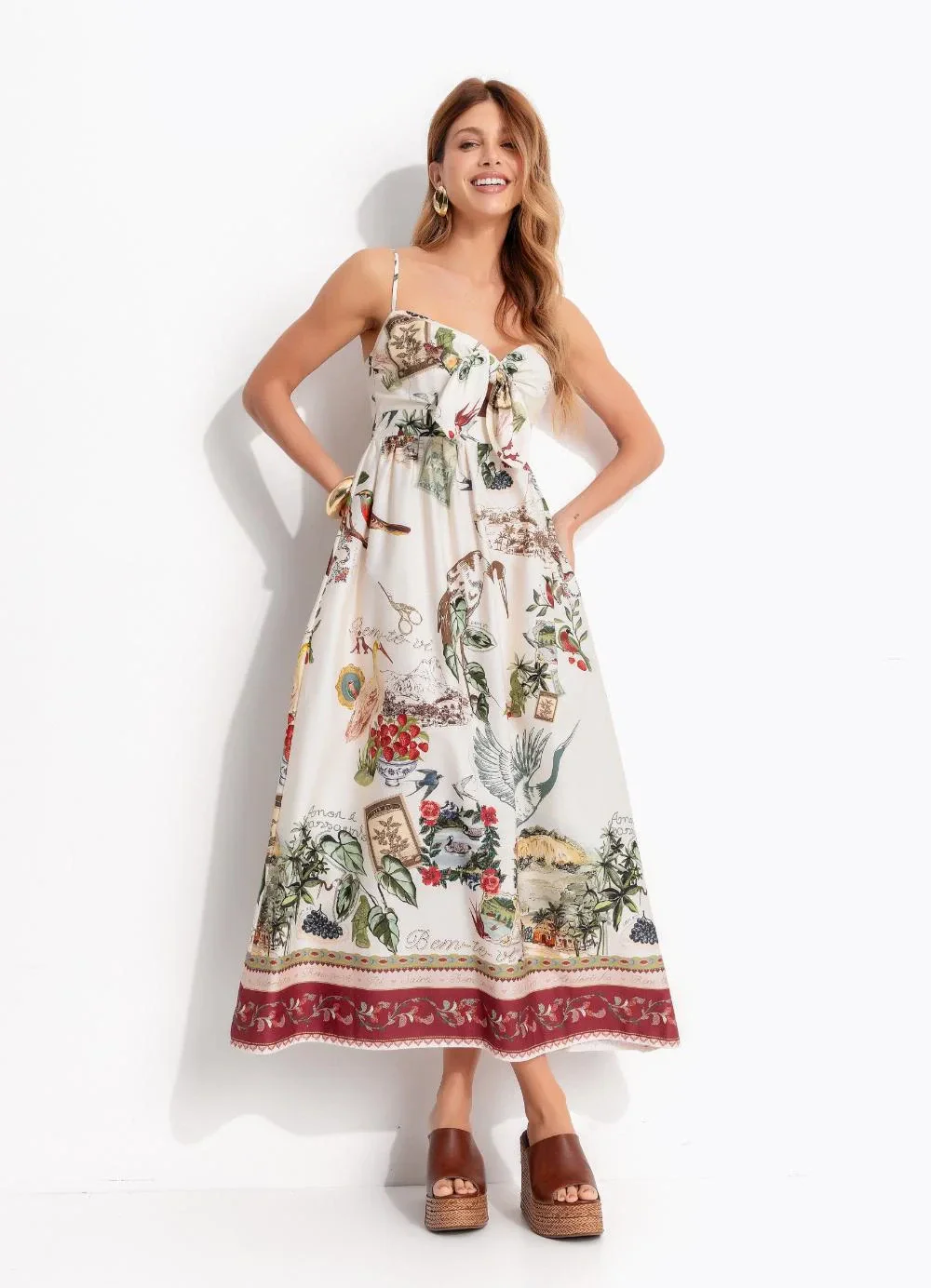 Farm - Vestido Longo Poesia Bege
