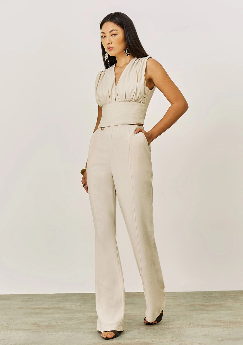Calça Iódice Boot Cut Alta Bege